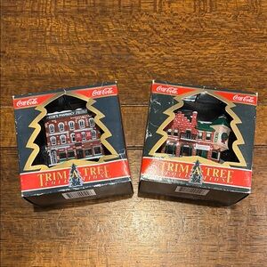 Coca Cola Trim a Tree Collection Village Set of two.  Pharmacy & bottling co.